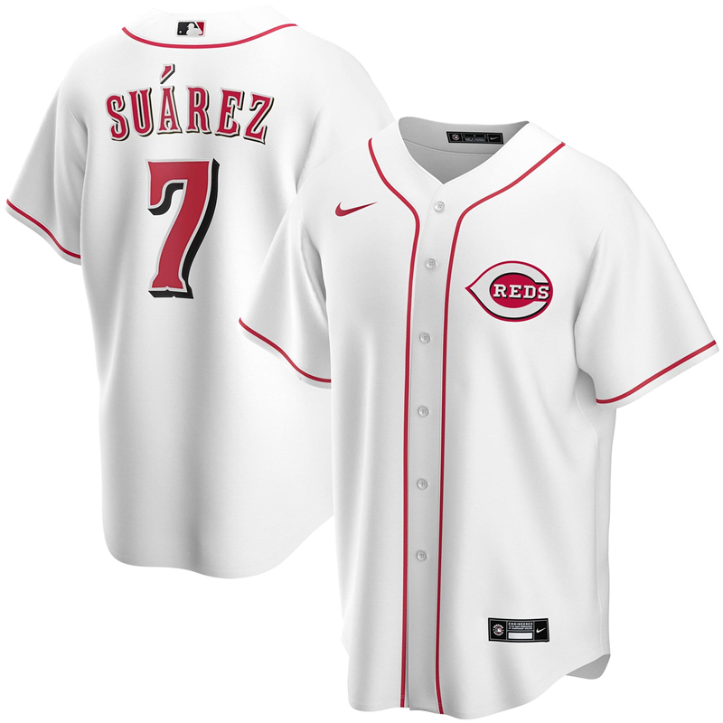 2020 MLB Men Cincinnati Reds #7 Eugenio Suarez Nike White Home 2020 Replica Player Jersey 1